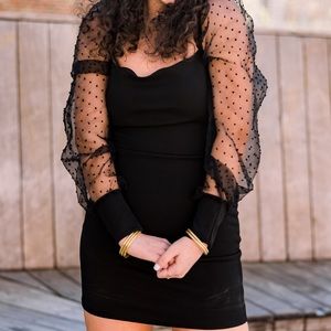 georgia puff sleeve dress in black polka dot